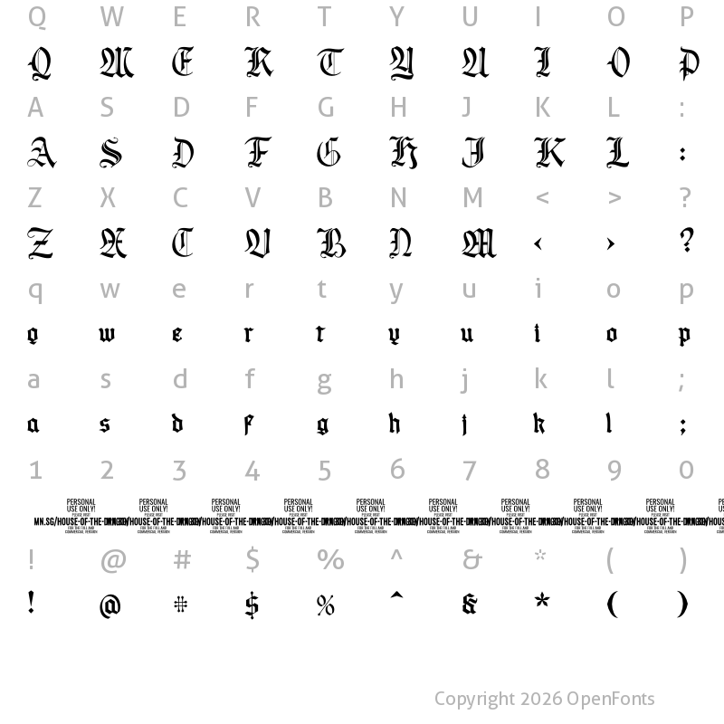 Character Map of House of the Dragon PERSONAL Regular