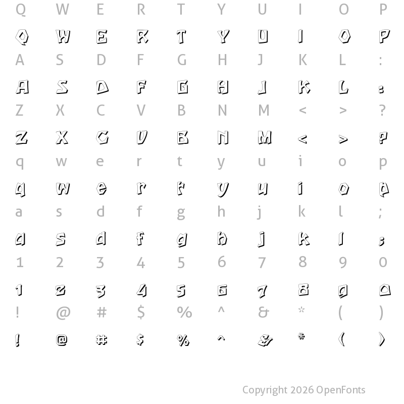 Character Map of Houtsneeletter Shadow