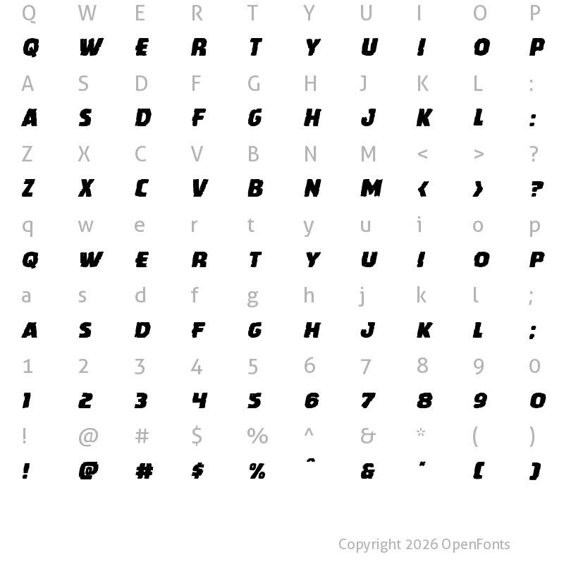 Character Map of Howlin' Mad Expanded Italic Expanded Italic