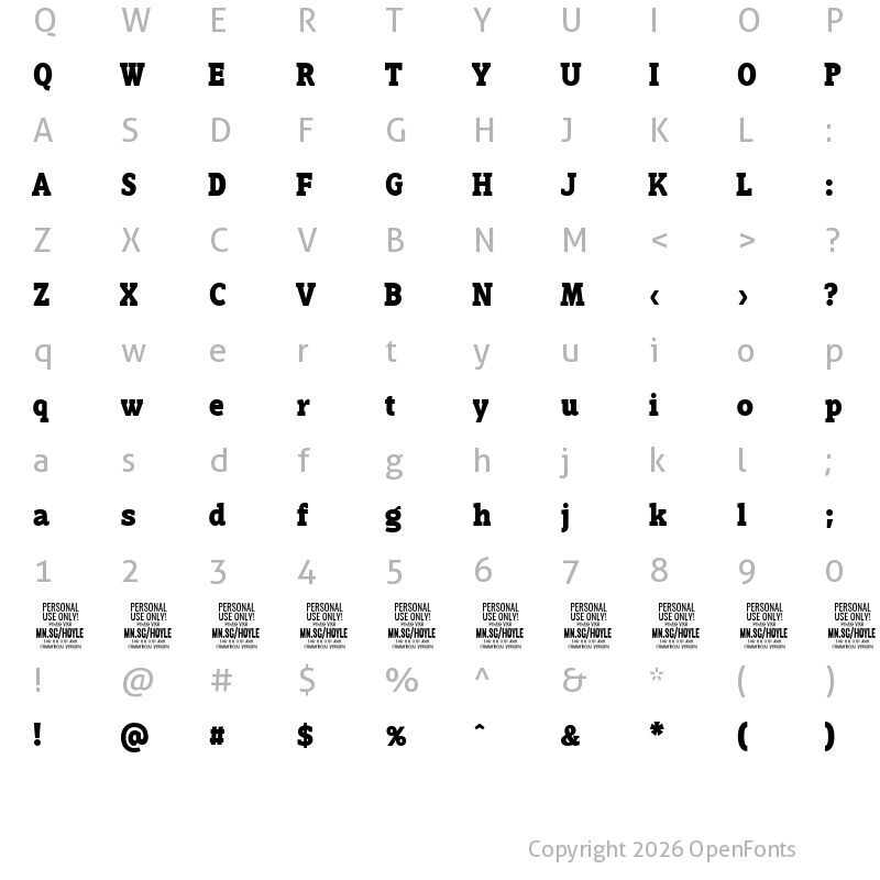 Character Map of Hoyle PERSONAL USE ONLY Black