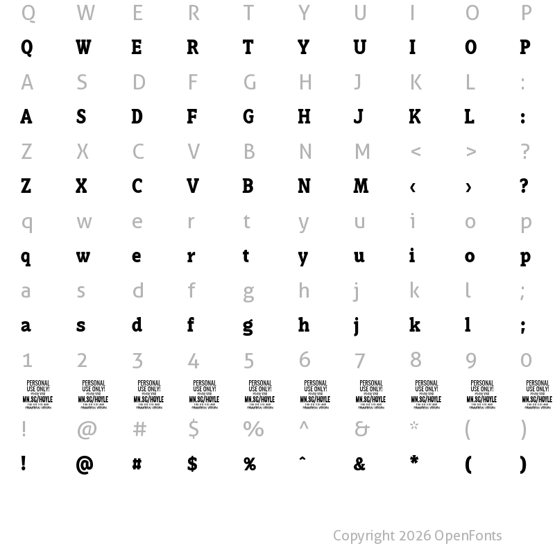 Character Map of Hoyle PERSONAL USE ONLY Bold
