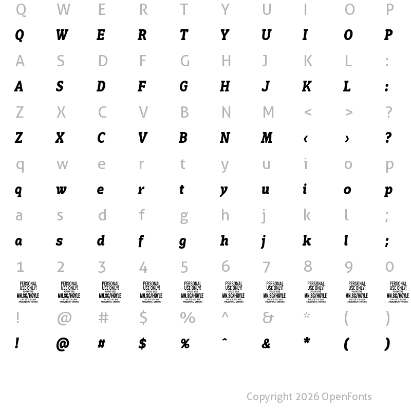 Character Map of Hoyle PERSONAL USE ONLY Bold Italic