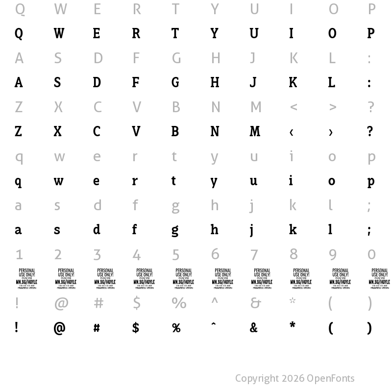 Character Map of Hoyle PERSONAL USE ONLY Medium