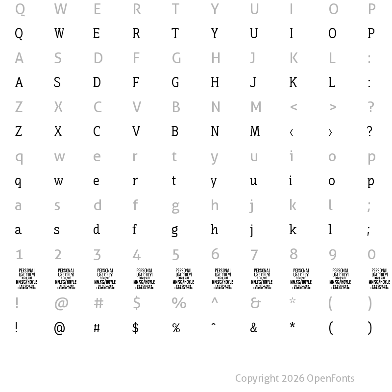 Character Map of Hoyle Variable PERSONAL USE Regular