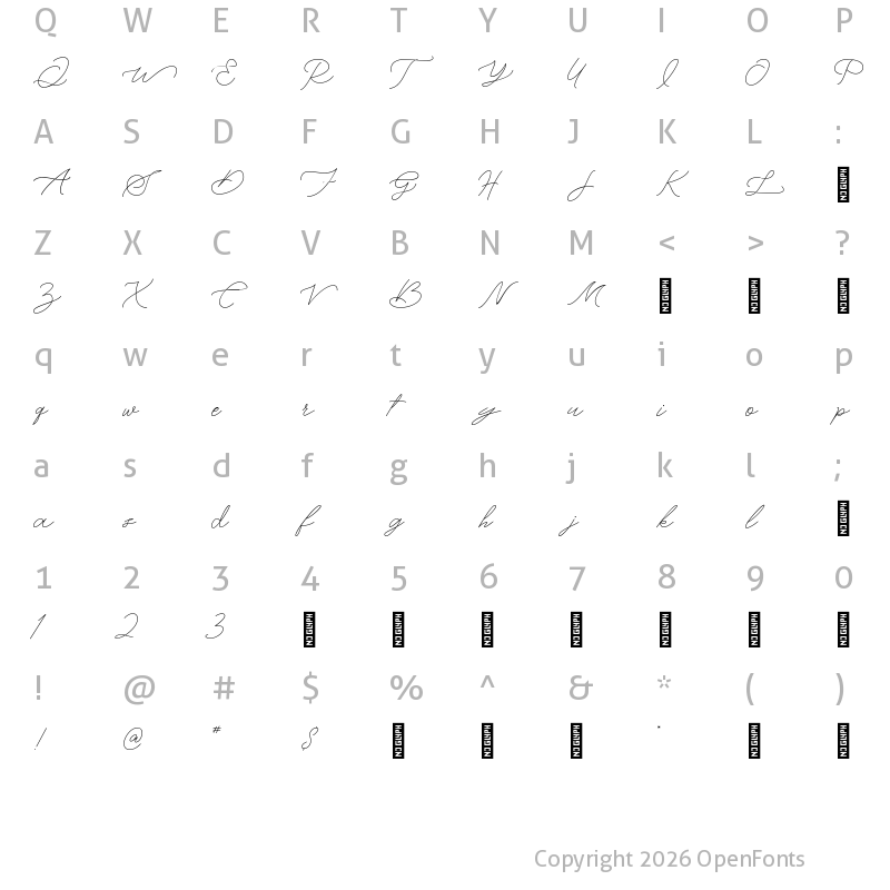 Character Map of HT Velvet Whisper Script