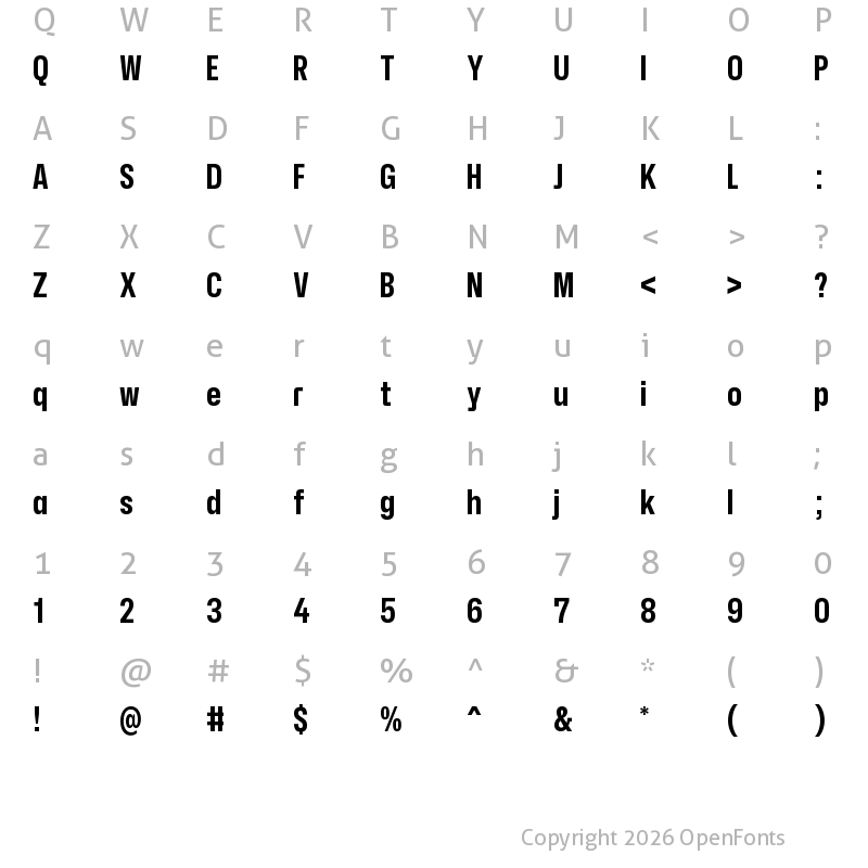 Character Map of Hubot-Sans Bold Narrow
