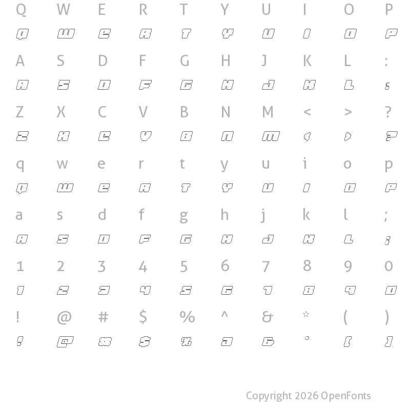 Character Map of Hula Hoop Girl Outline Italic Outline Italic