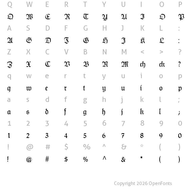 Character Map of HumboldtFraktur Zier Regular