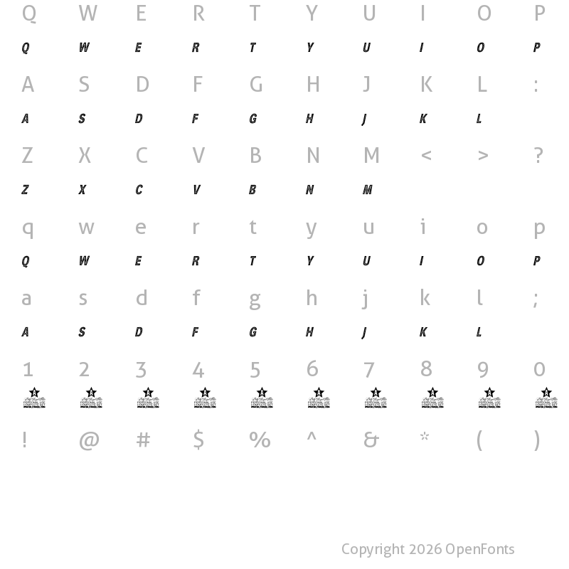 Character Map of HURLANT CONDENSED ITALIC PERSON Regular