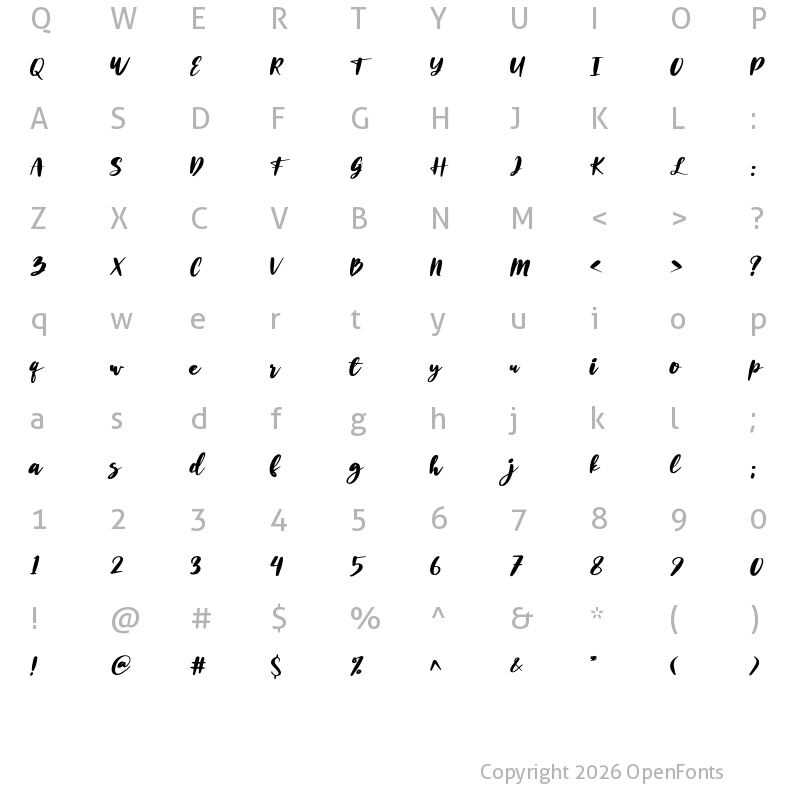 Character Map of Husein Script Regular