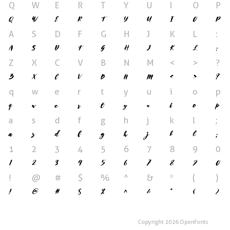 Character Map of Husein Script Regular Italic