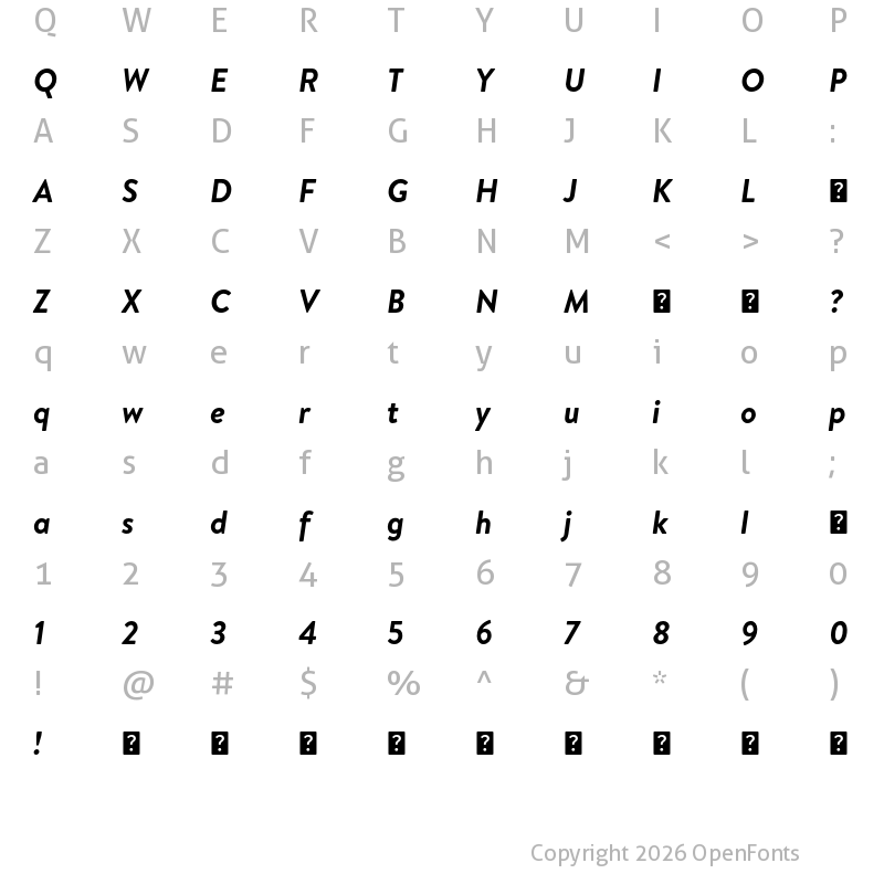 Character Map of HvDTrial Brandon Text Bold Italic