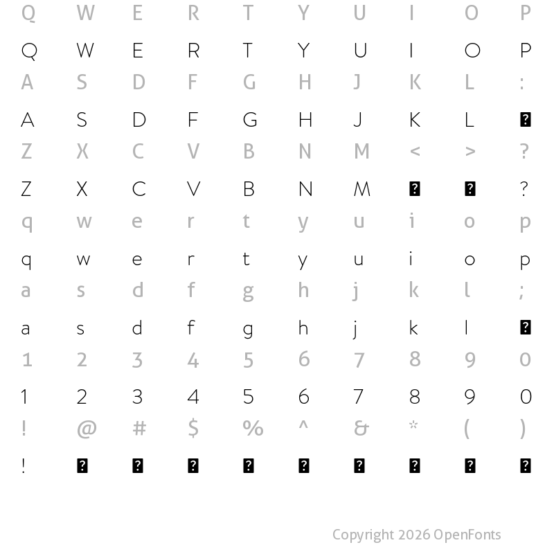 Character Map of HvDTrial Brandon Text Light