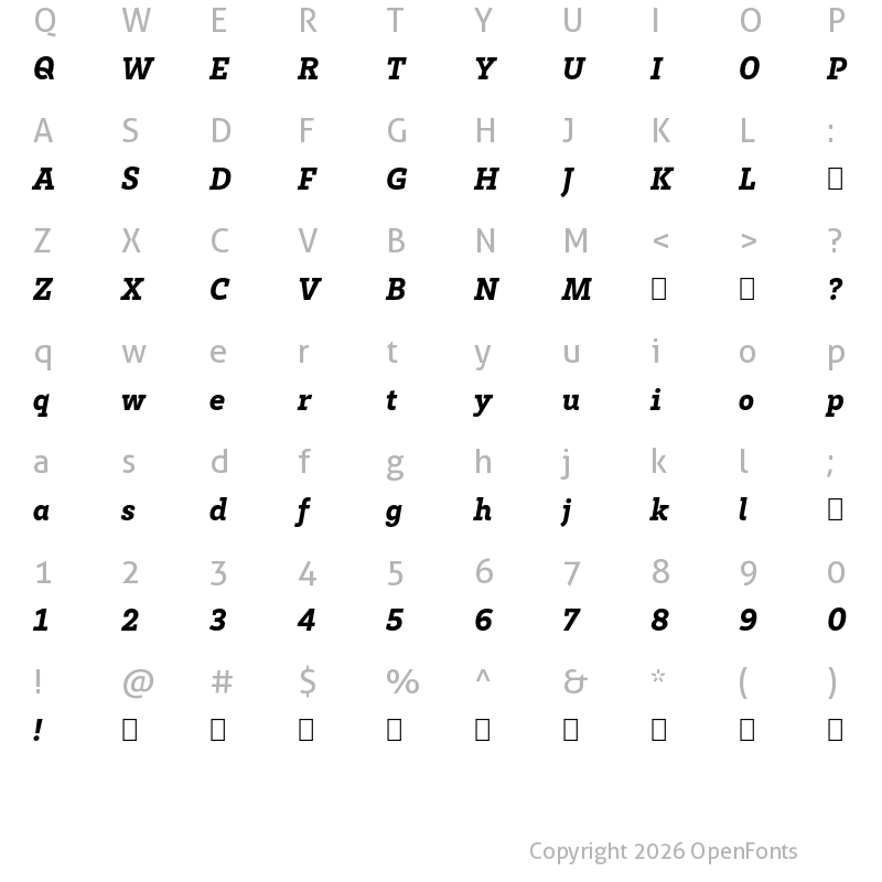 Character Map of HvDTrial Brix Slab Black Italic