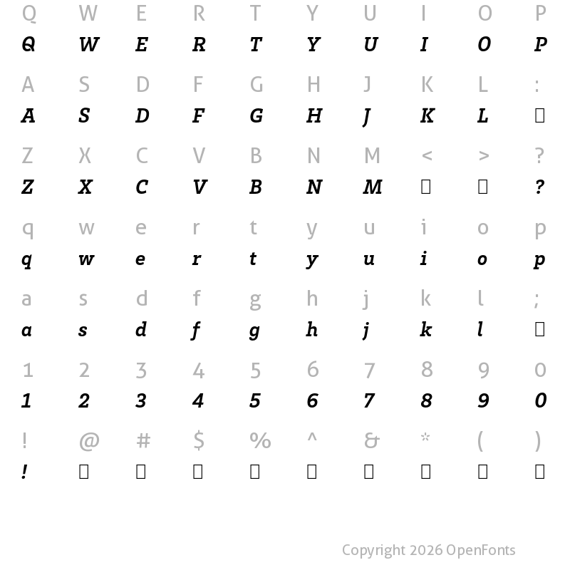 Character Map of HvDTrial Brix Slab Bold Italic