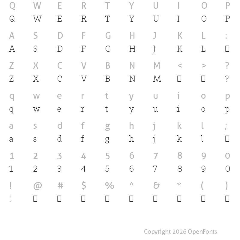 Character Map of HvDTrial Brix Slab ExtraLight