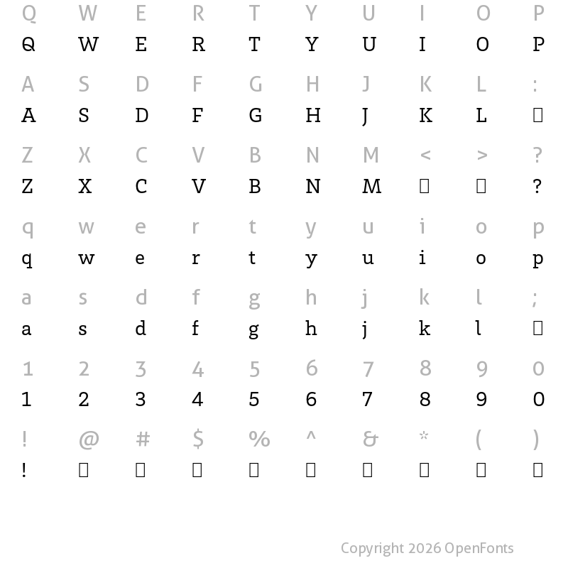 Character Map of HvDTrial Brix Slab Regular