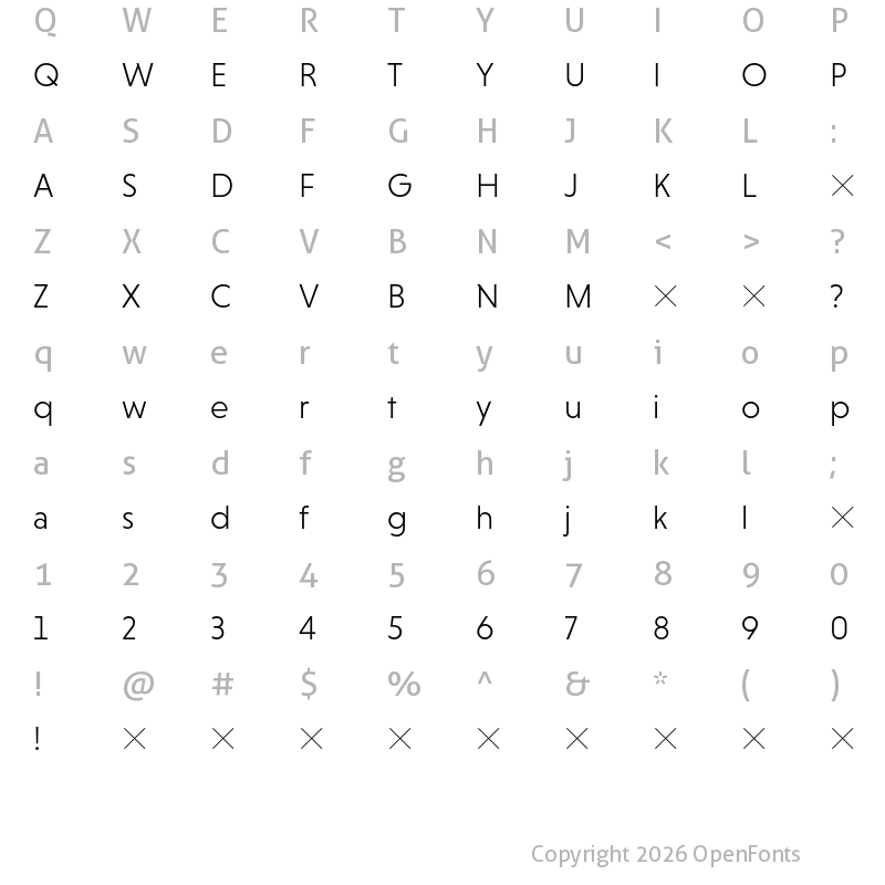 Character Map of HvDTrial Niveau Grotesk Light