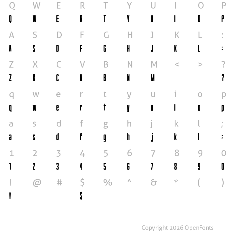 Character Map of Hyouzi Display Regular