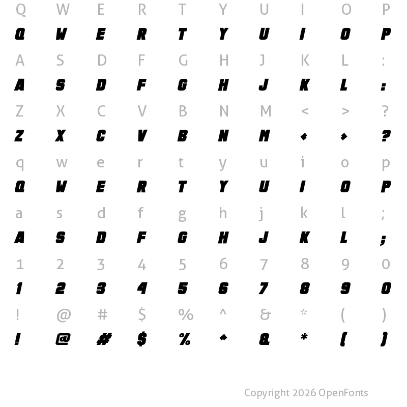 Character Map of HyperFatos Italic