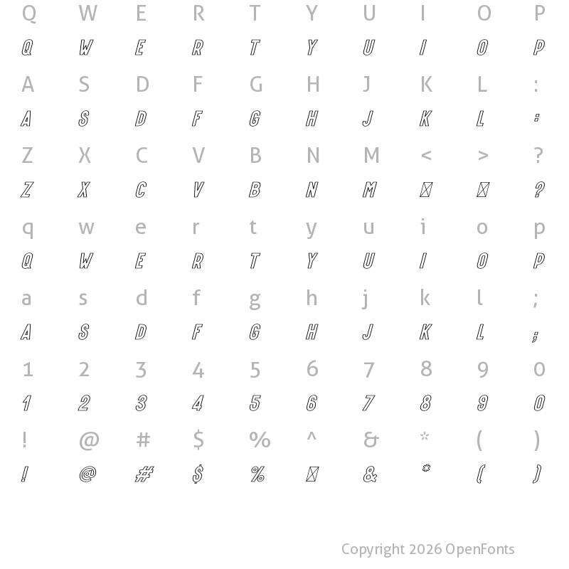 Character Map of HyperPolarOutlineItalic Italic