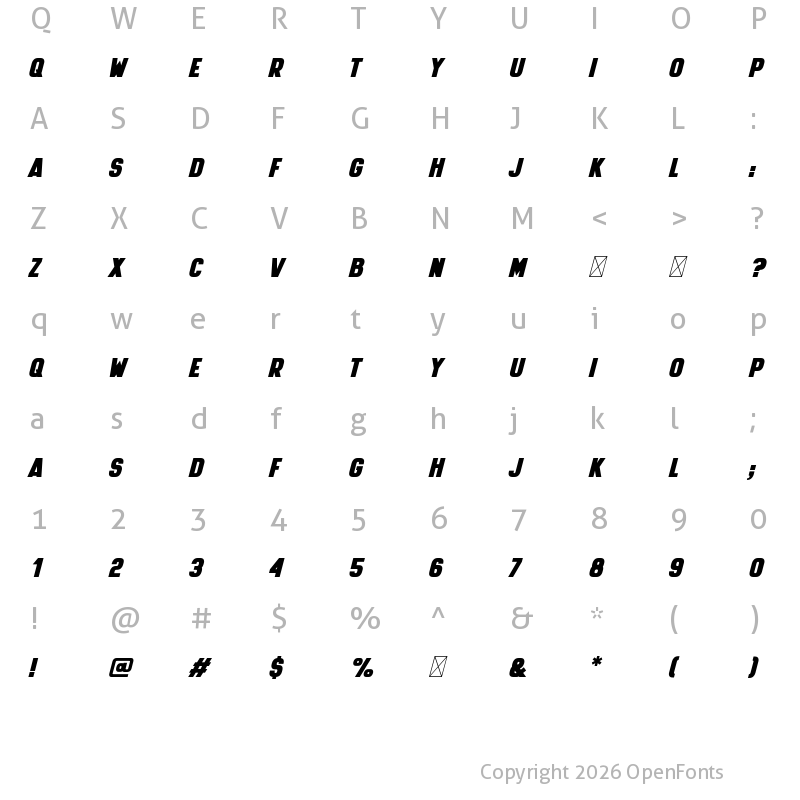 Character Map of HyperSuper Italic