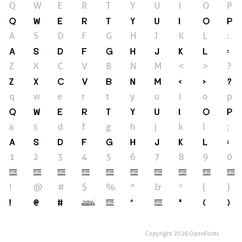 Character Map of Hysteria Rollers Personal Use Sans Serif