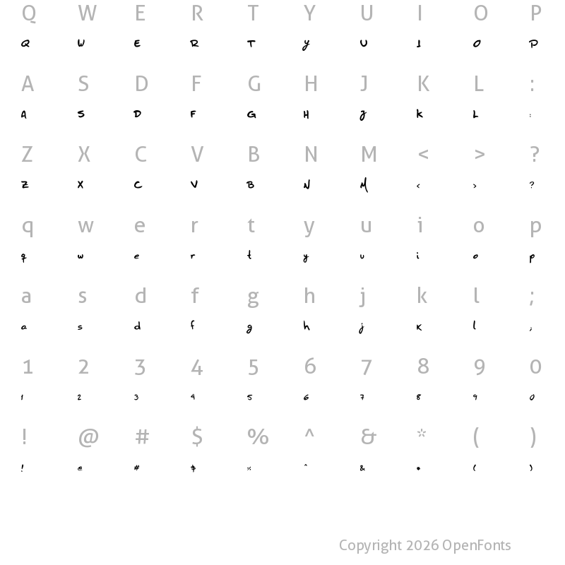 Character Map of HZHandwrite Regular