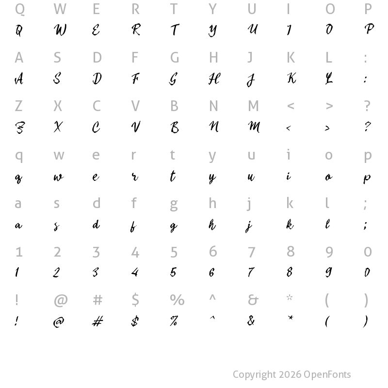 Character Map of i Irrigate Script Regular