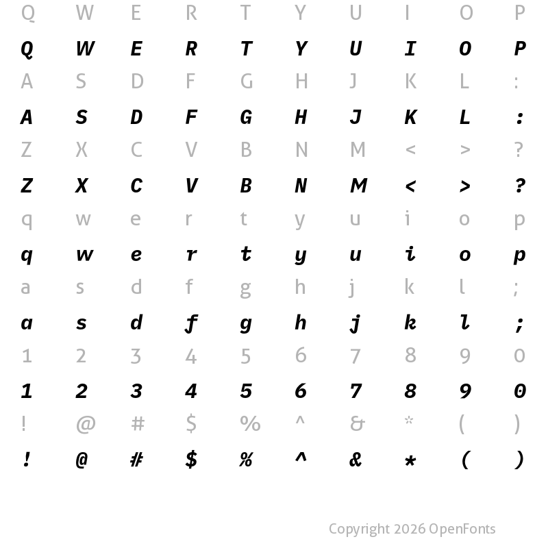 Character Map of iA Writer Duospace BoldItalic