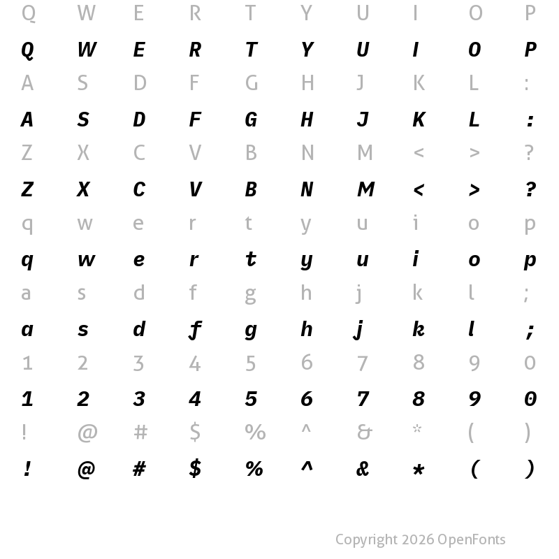 Character Map of iA Writer Quattro S Bold Italic