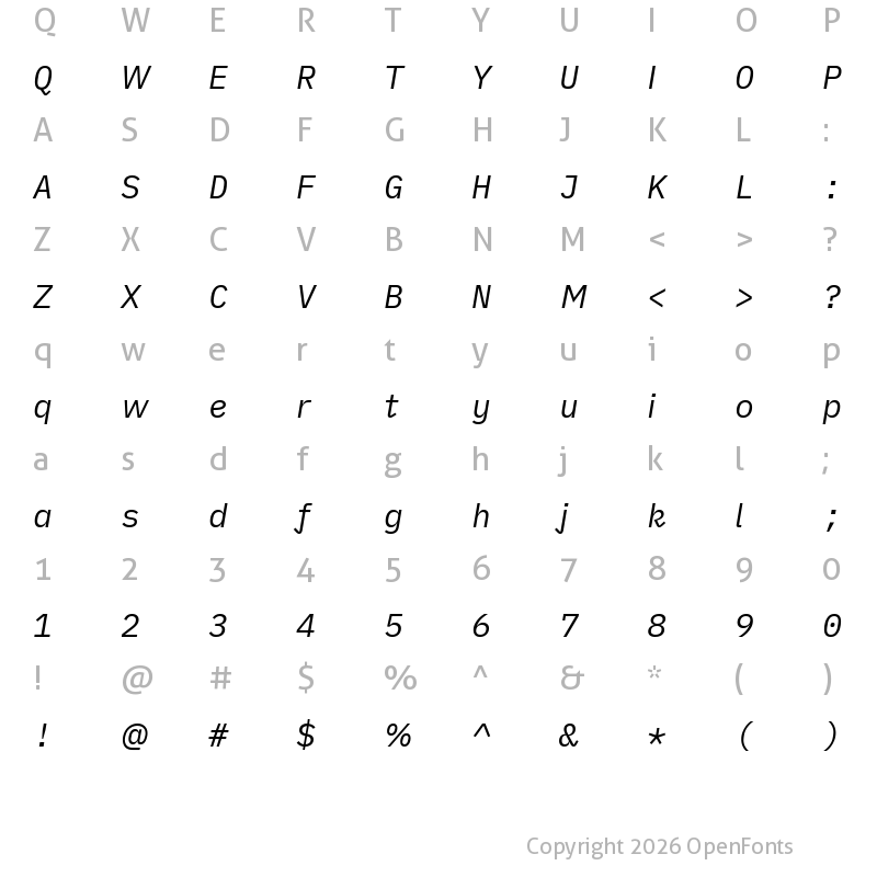 Character Map of iA Writer Quattro S Italic
