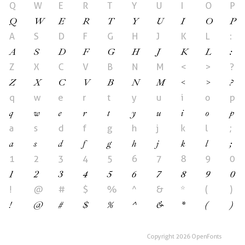 Character Map of Ibarra Real Nova Italic