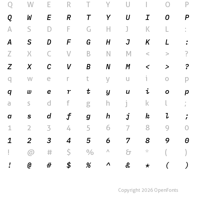 Character Map of IBM Plex Mono Medium Italic
