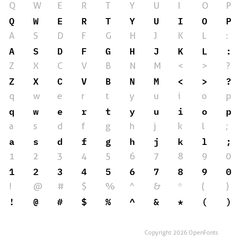 Character Map of IBM Plex Mono SemiBold Regular