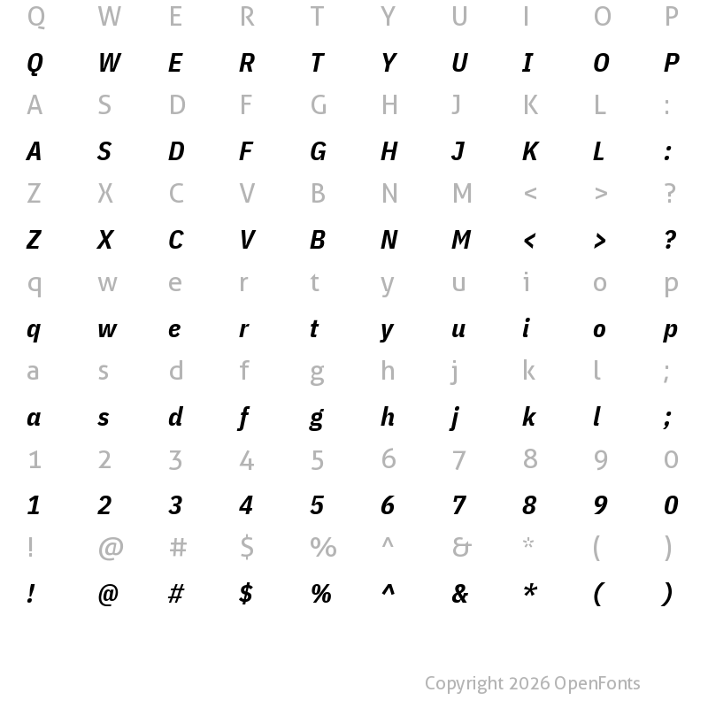 Character Map of IBM Plex Sans Condensed Bold Italic