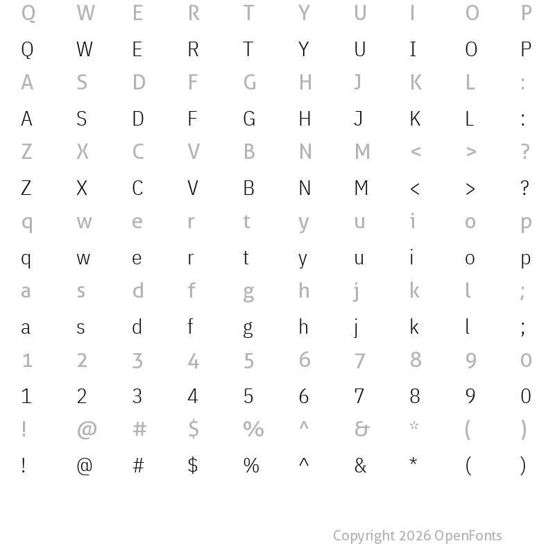 Character Map of IBM Plex Sans Condensed Light