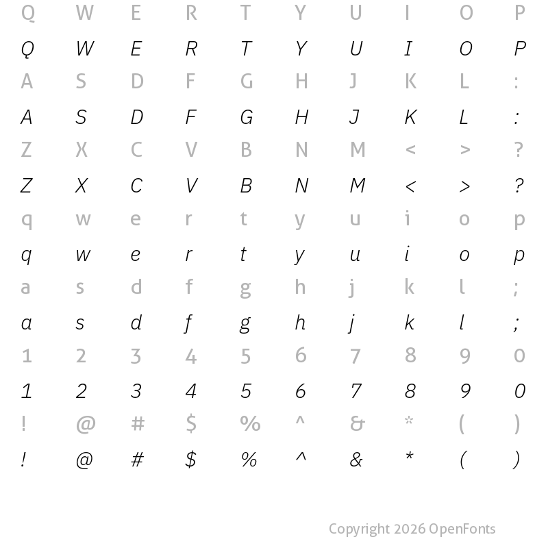 Character Map of IBM Plex Sans Light Italic