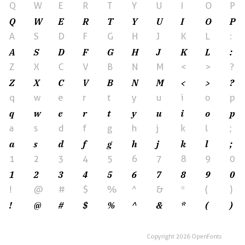 Character Map of IBM Plex Serif SemiBold Italic