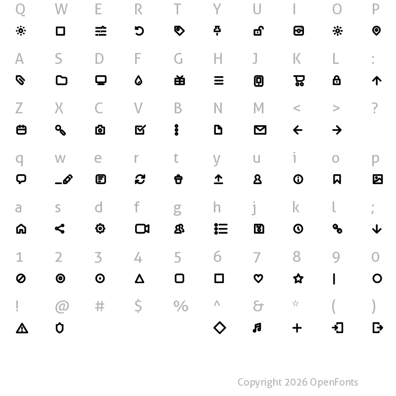 Character Map of Iconic Pictograms Bold Regular
