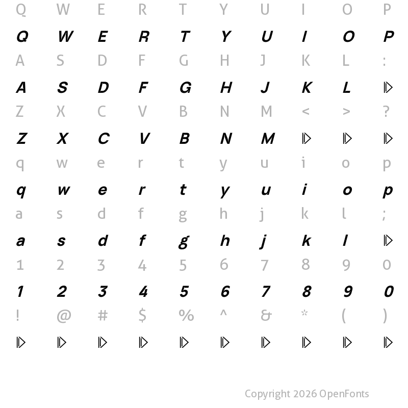 Character Map of ID Grotesk Trial Bold Italic