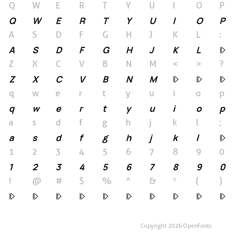 Character Map of ID Grotesk Trial Semibold Italic