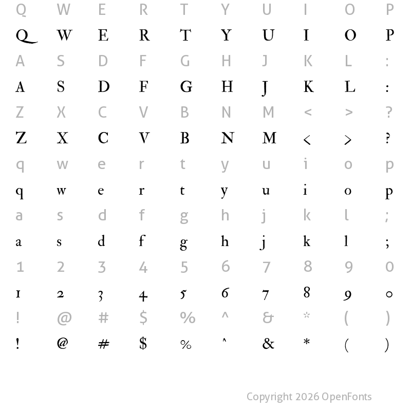Character Map of IM FELL Double Pica PRO Regular
