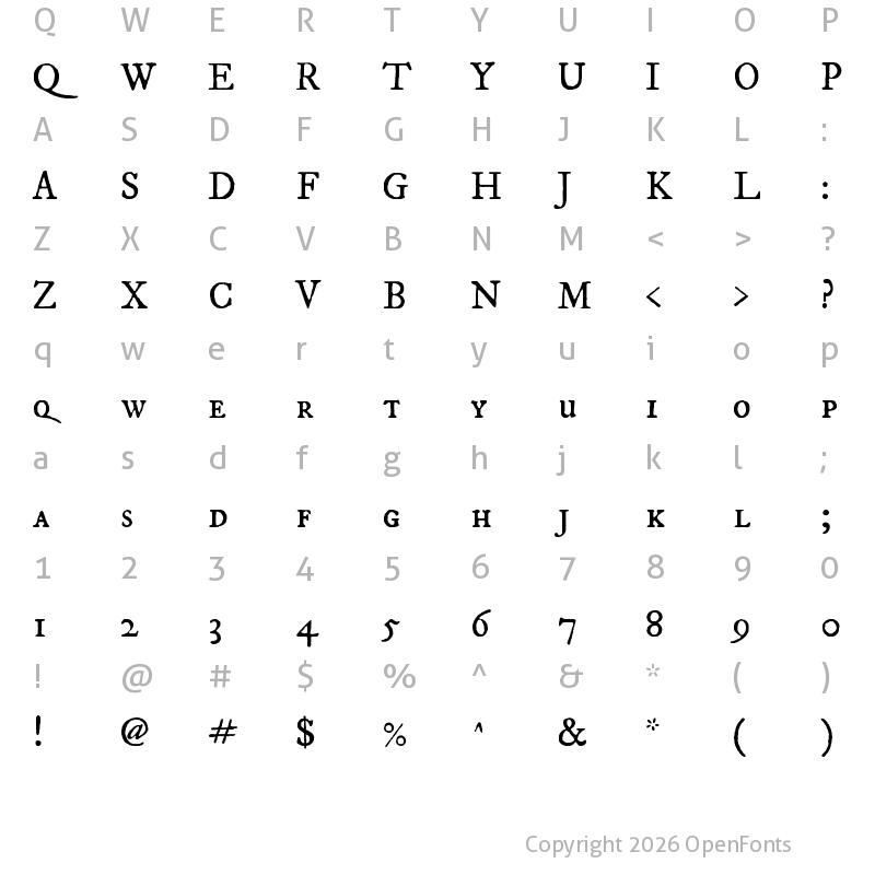Character Map of IM FELL DW Pica Bold