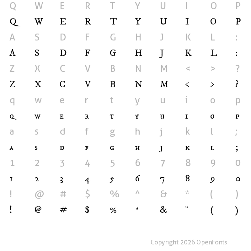 Character Map of IM FELL DW Pica SC Regular