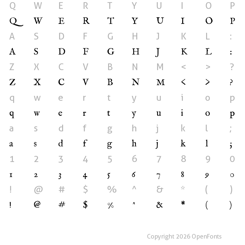 Character Map of IM FELL English Regular