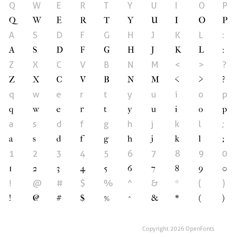 Character Map of IM FELL French Canon PRO Regular