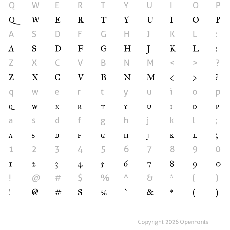 Character Map of IM FELL Great Primer SC Regular