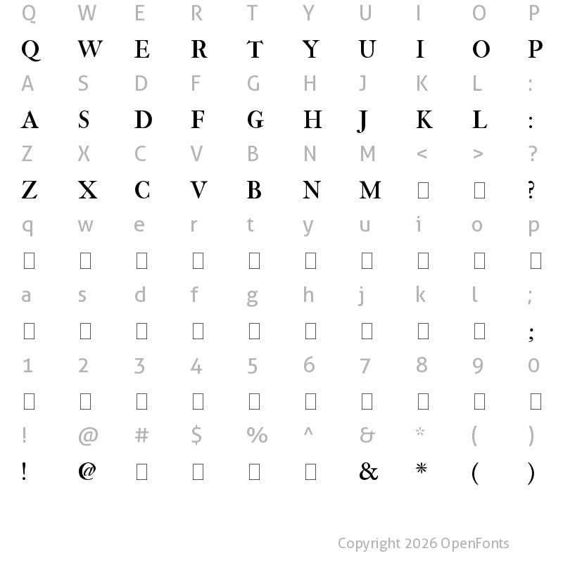 Character Map of IM FELL THREE LINE PICA Regular