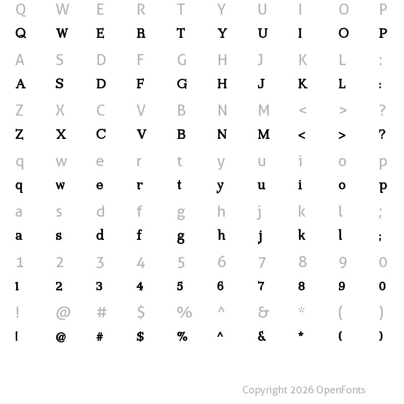 Character Map of Imprimerie Bold